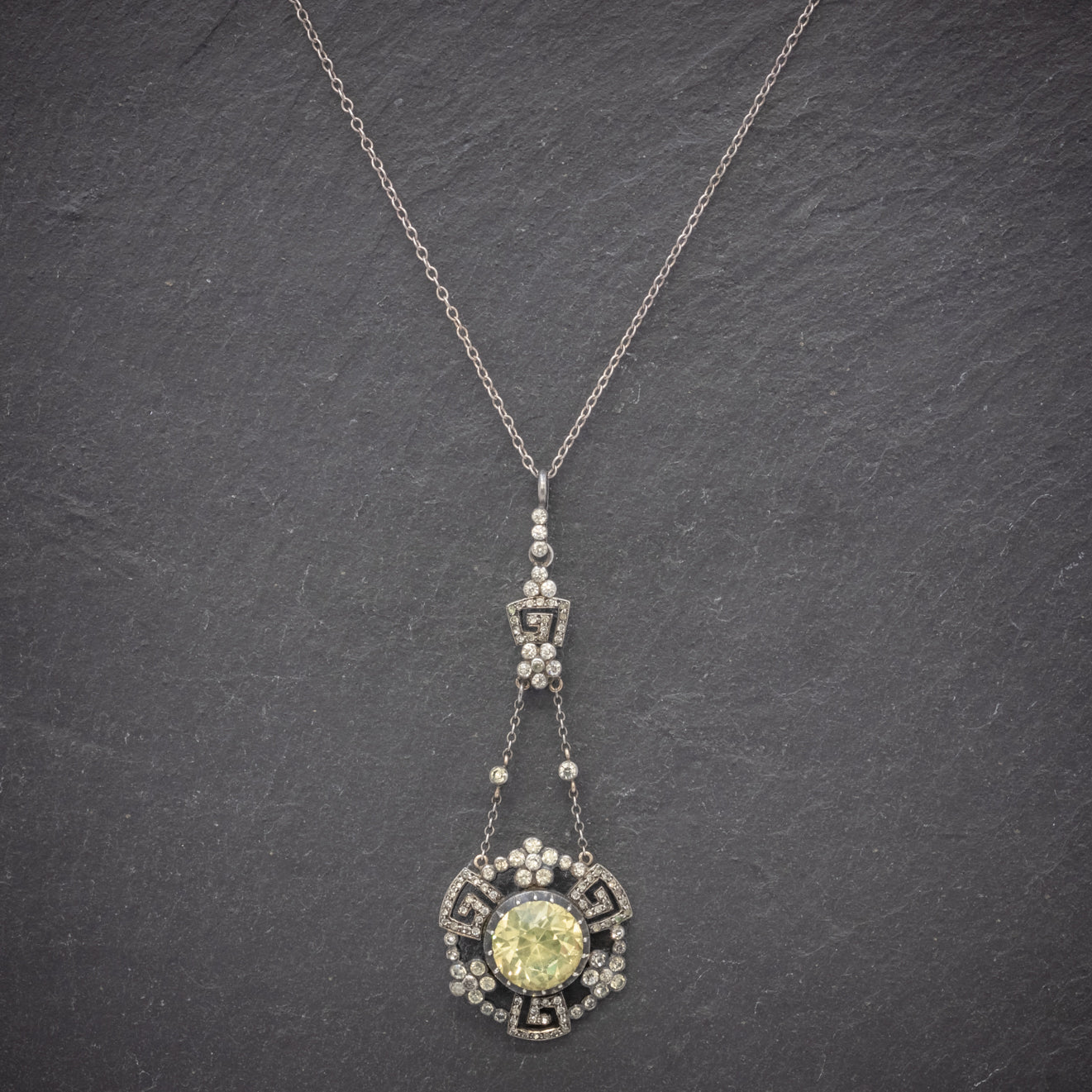 Antique Georgian Yellow Paste Stone Drop Pendant Necklace Silver Circa 1800 Secondary image