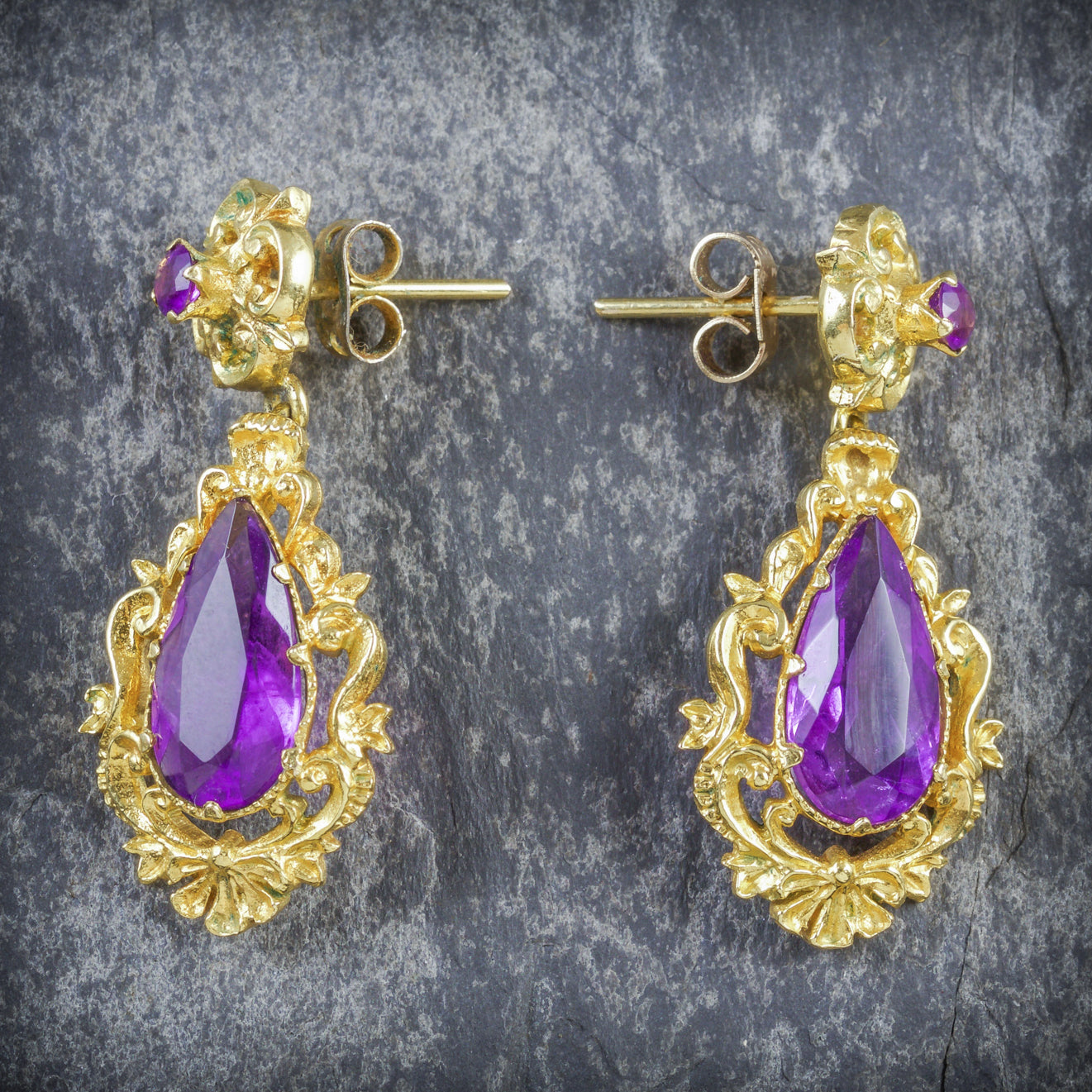 Antique Victorian Amethyst Drop Earrings 9ct Gold Circa 1900 Secondary image