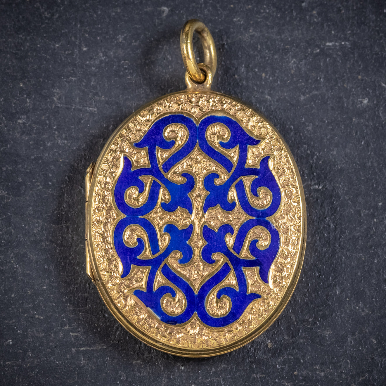 Antique Victorian 18ct Gold Gilt Blue Enamel Locket Circa 1880 Secondary image