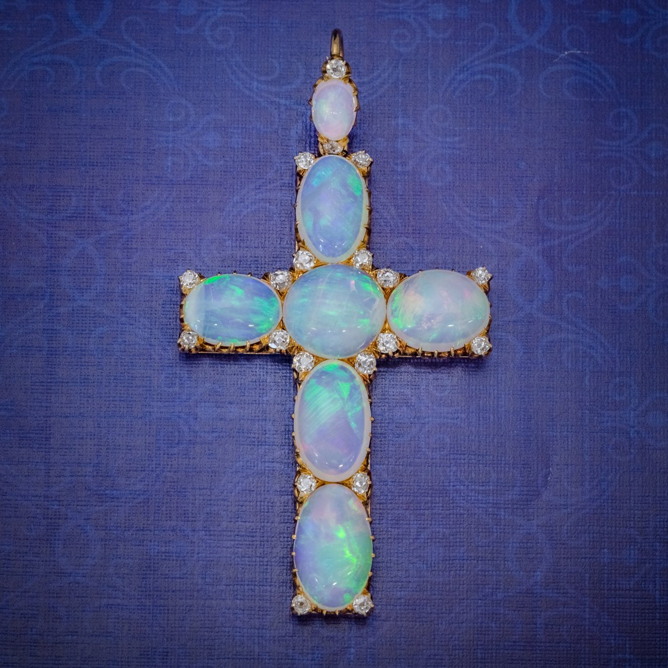 ANTIQUE VICTORIAN 35CT OPAL CROSS PENDANT DIAMOND 18CT GOLD CIRCA 1900 COVER Main image