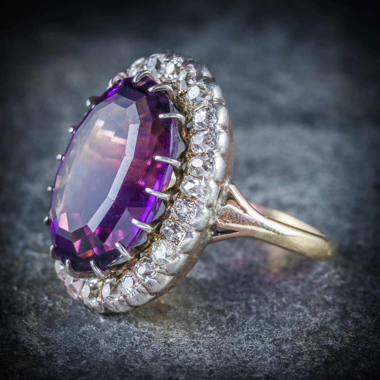 ANTIQUE VICTORIAN AMETHYST DIAMOND RING 9CT GOLD CIRCA 1900 SIDE
