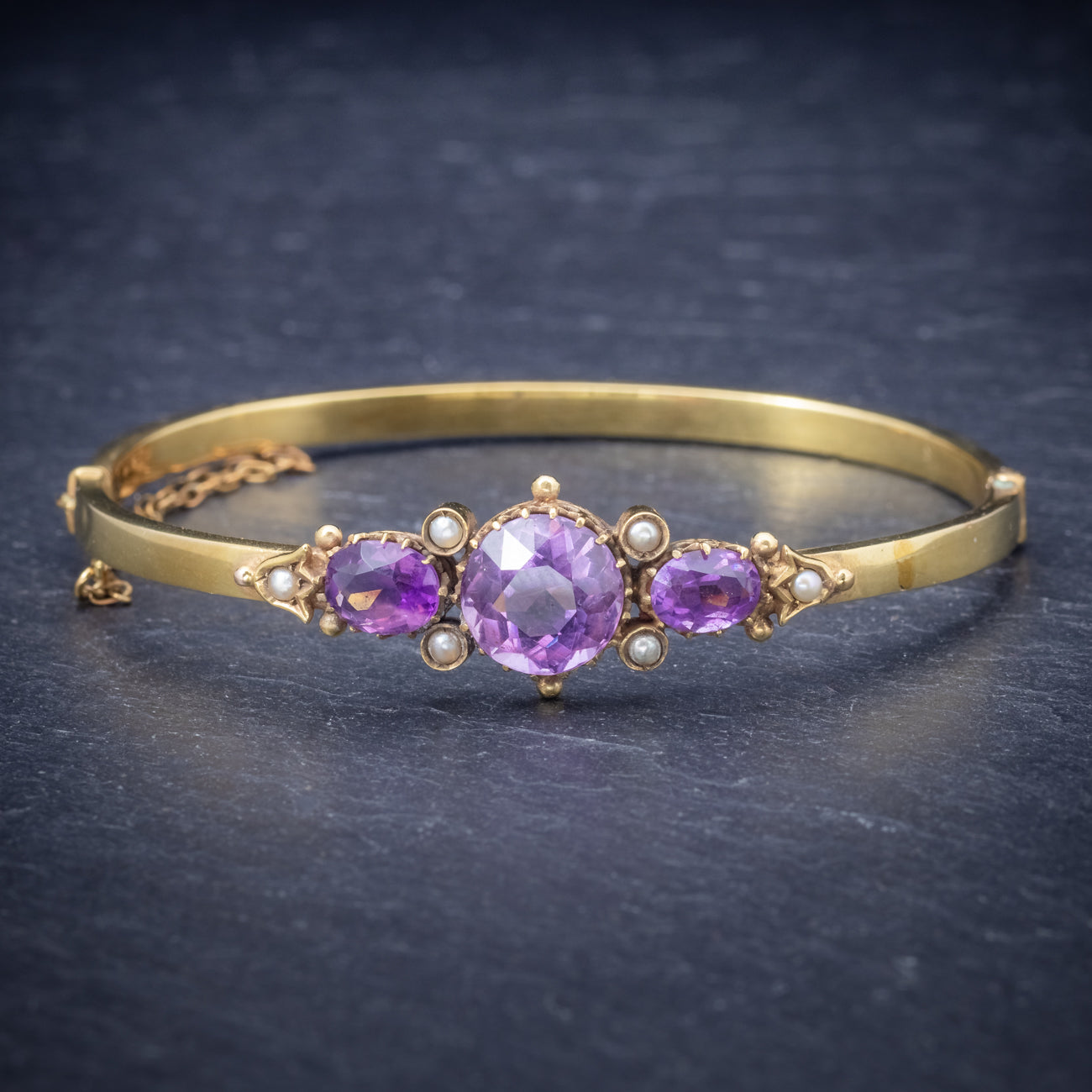Antique Victorian Amethyst Pearl Bangle 9ct Gold Circa 1900 Secondary image