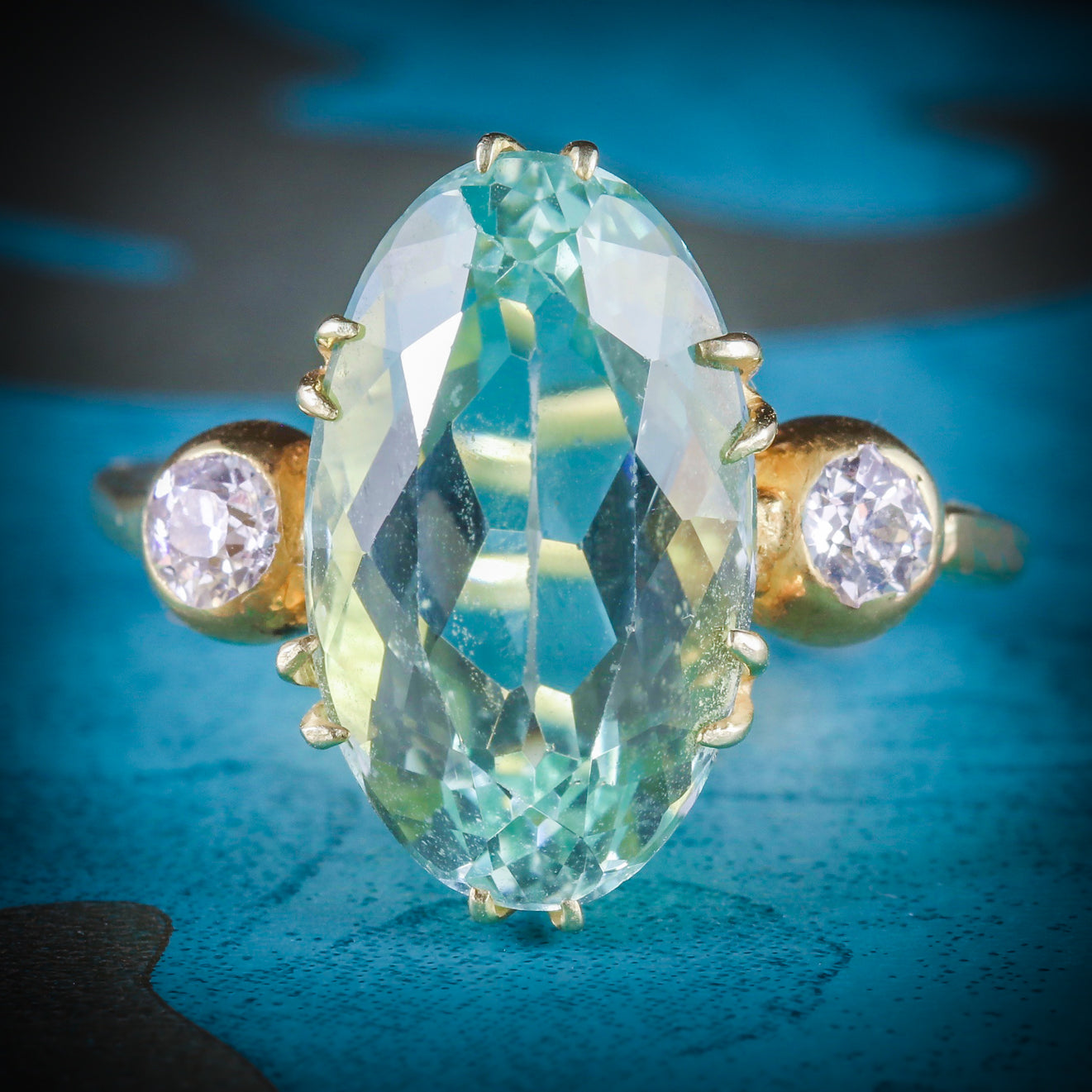 ANTIQUE VICTORIAN AQUAMARINE DIAMOND RING 6CT AQUAMARINE SEA GREEN cover Main image