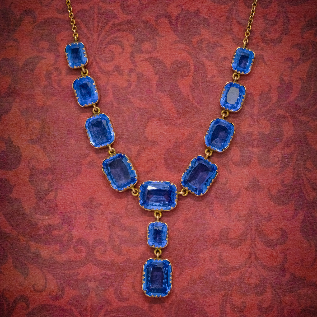 ANTIQUE VICTORIAN BLUE PASTE LAVALIERE NECKLACE 9CT GOLD CIRCA 1900 COVER Main image