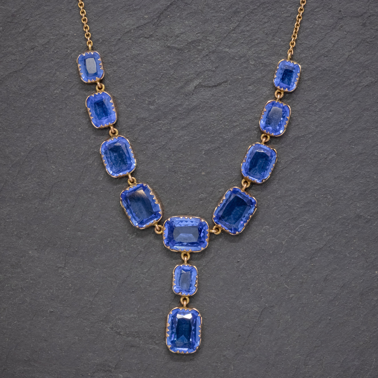 ANTIQUE VICTORIAN BLUE PASTE LAVALIERE NECKLACE 9CT GOLD CIRCA 1900 Secondary image