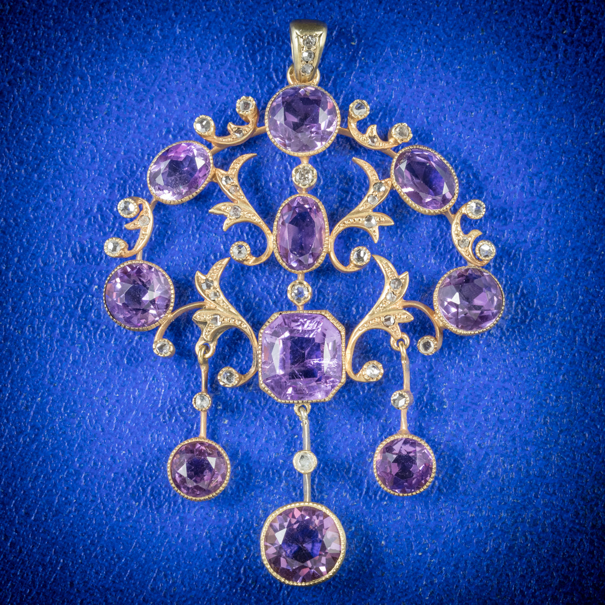 ANTIQUE VICTORIAN DIAMOND AMETHYST PENDANT 18CT GOLD CIRCA 1890 COVER Main image