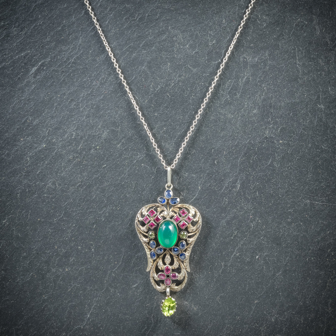 Antique Victorian Emerald Ruby Sapphire Pendant Necklace Circa 1880 Secondary image