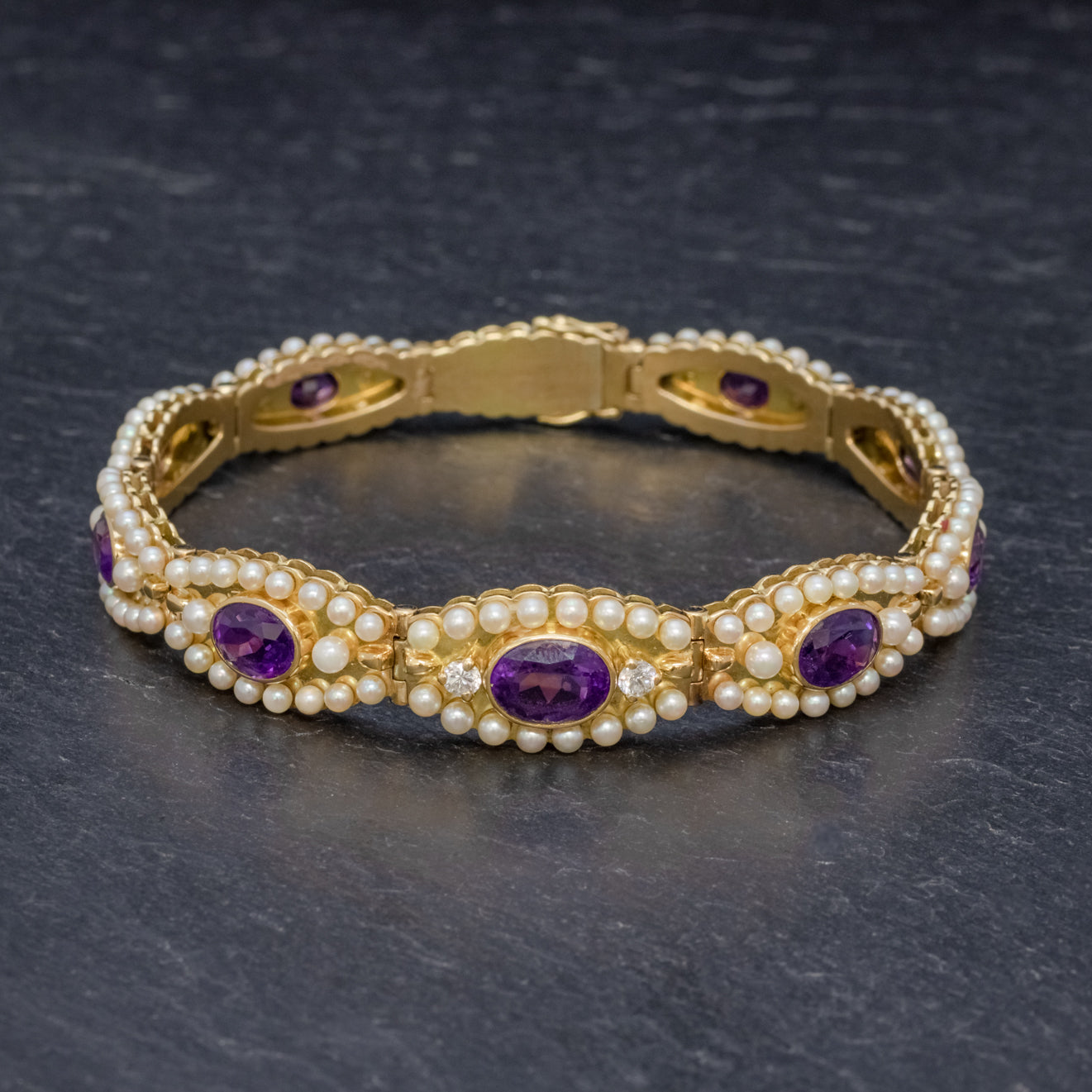 Antique Edwardian French Bracelet Amethyst Diamond Pearl 18ct Gold Secondary image