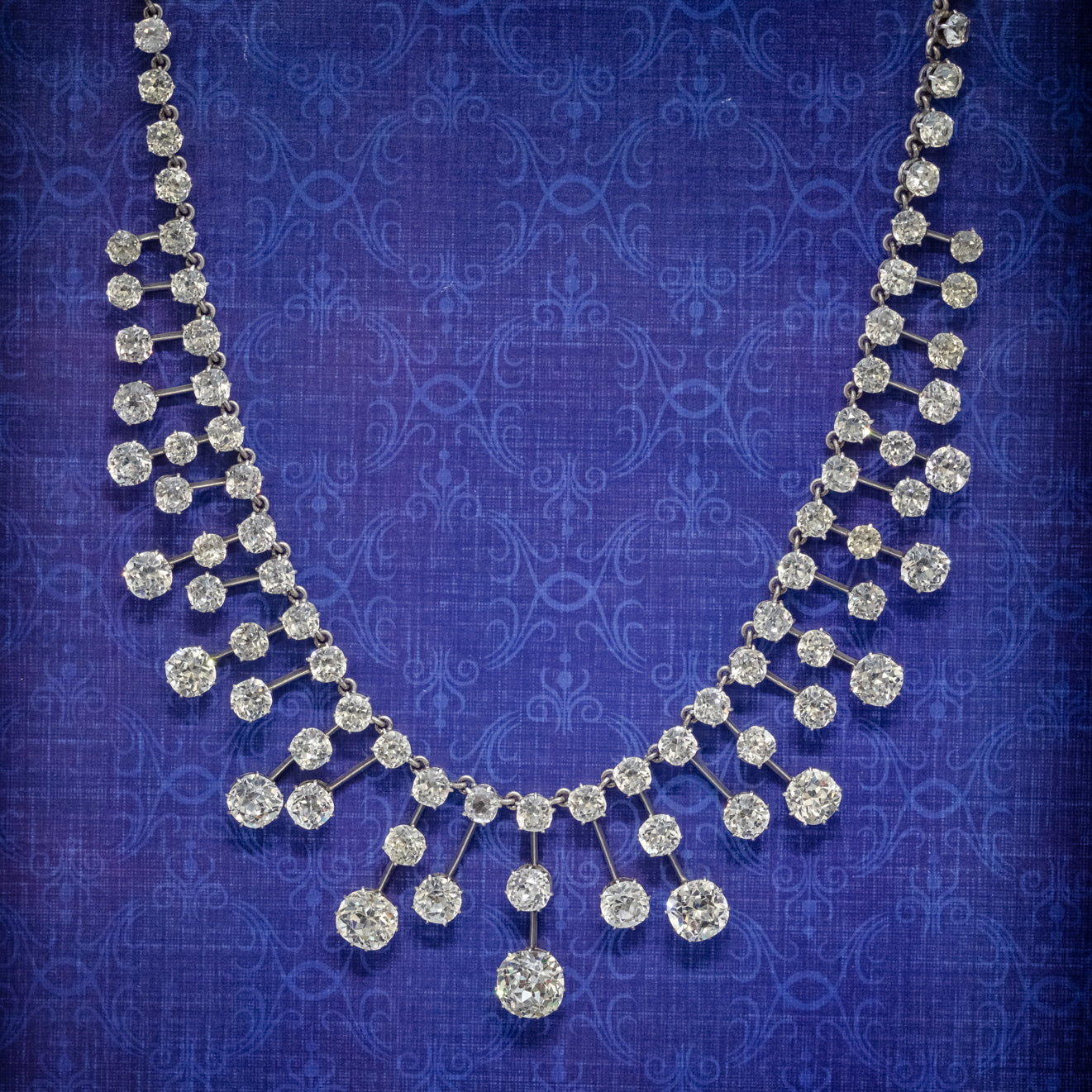 ANTIQUE VICTORIAN FRENCH GARLAND NECKLACE SILVER OLD CUT PASTE CIRCA 1860 BOXED COVER Main image