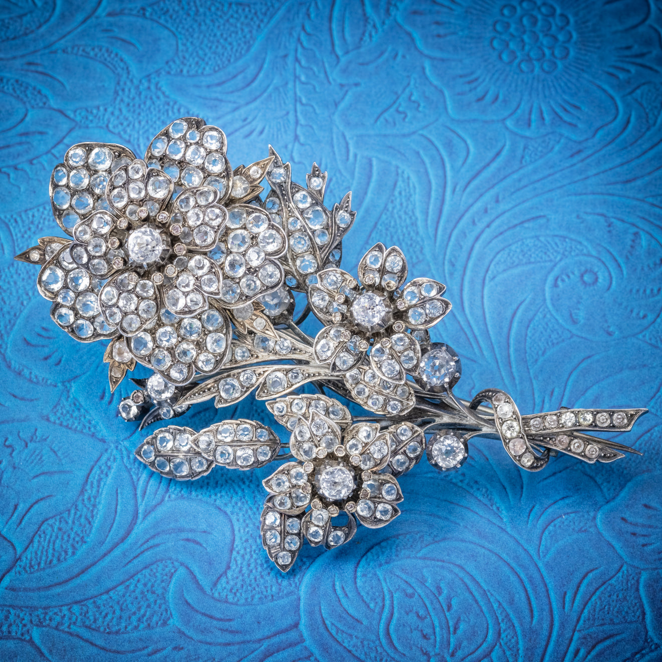 Antique Victorian French Trembler Flower Brooch Paste Stone Silver Circa 1900 cover Main image