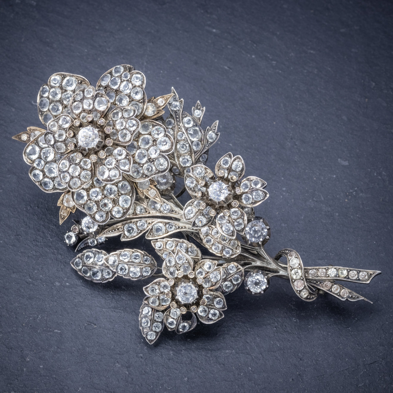 Antique Victorian French Trembler Flower Brooch Paste Stone Silver Circa 1900 Secondary image