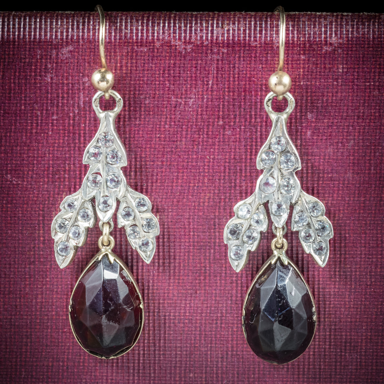 Antique Victorian Garnet Drop Earrings Gold Silver Circa 1880 COVER Main image