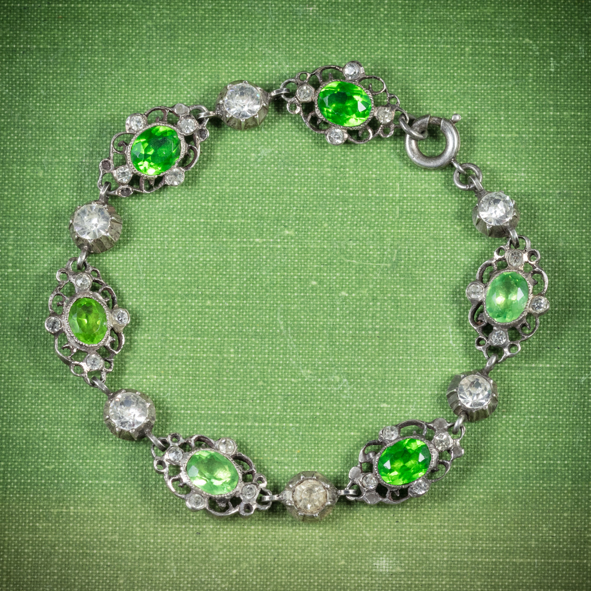 Antique Victorian Green Paste Bracelet Silver Circa 1900 cover Main image