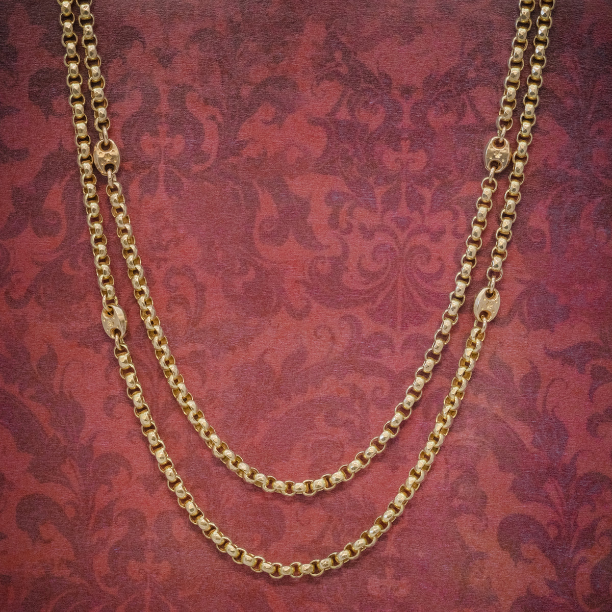 Antique Victorian Guard Chain Solid 9ct Gold Link Necklace Circa 1880 COVER Main image