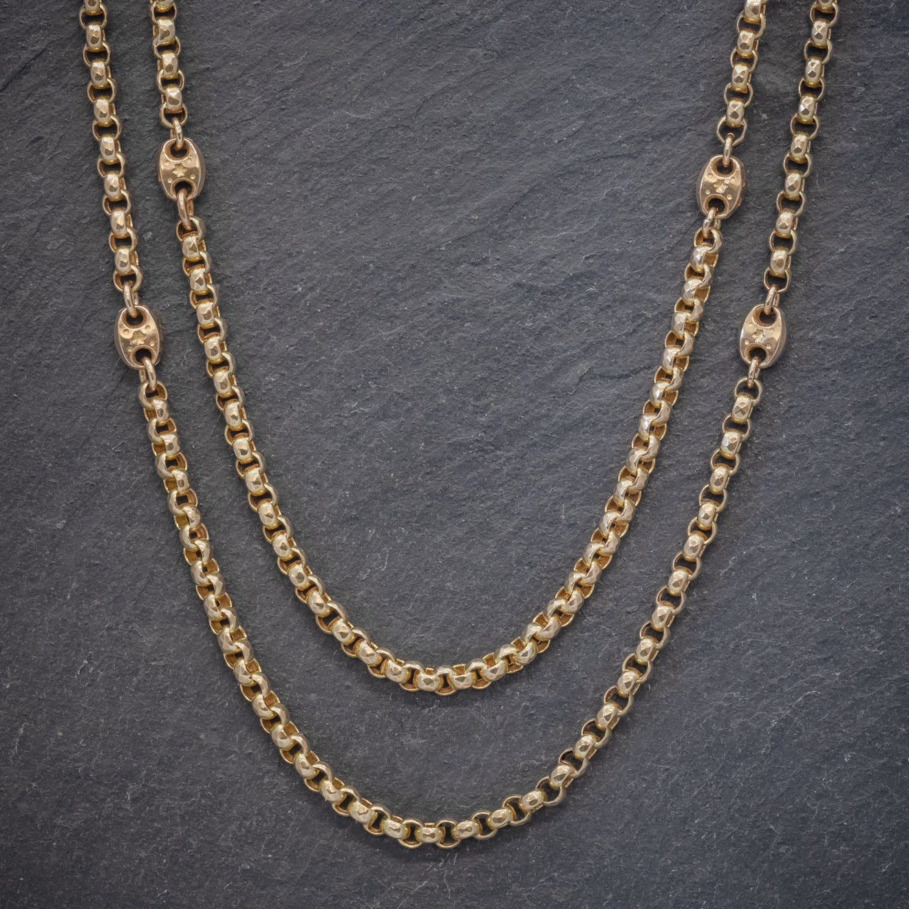 ANTIQUE VICTORIAN GUARD CHAIN SOLID 9CT GOLD LINK NECKLACE CIRCA 1880 Secondary image