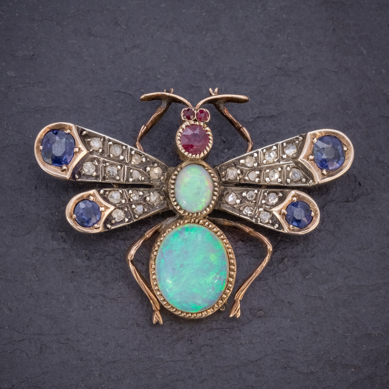 ANTIQUE VICTORIAN INSECT BROOCH OPAL DIAMOND RUBY SAPPHIRE 18CT GOLD CIRCA 1880 Secondary image