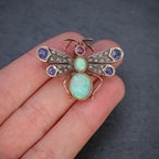 ANTIQUE VICTORIAN INSECT BROOCH OPAL DIAMOND RUBY SAPPHIRE 18CT GOLD CIRCA 1880 HAND