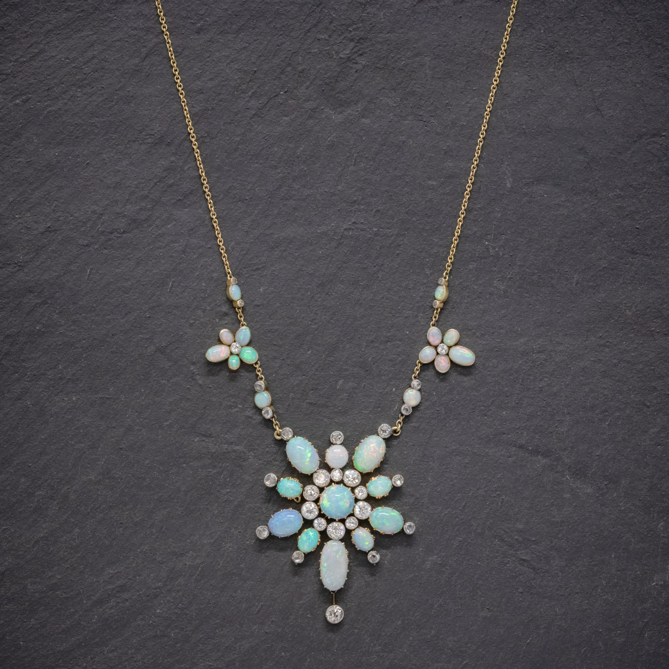 ANTIQUE VICTORIAN OPAL DIAMOND NECKLACE 20CT OPAL 5CT DIAMOND 18CT GOLD CIRCA 1900 NECK