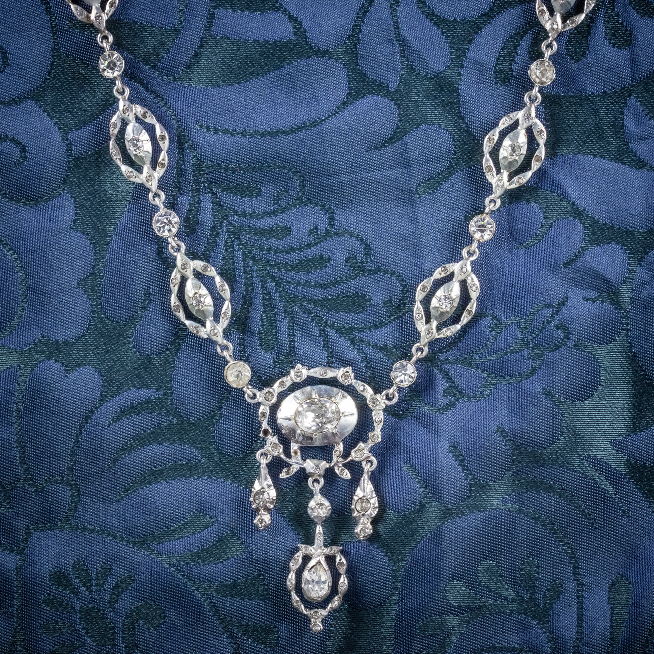 Antique Victorian Paste Stone Silver Necklace Circa 1880 Boxed COVER Main image