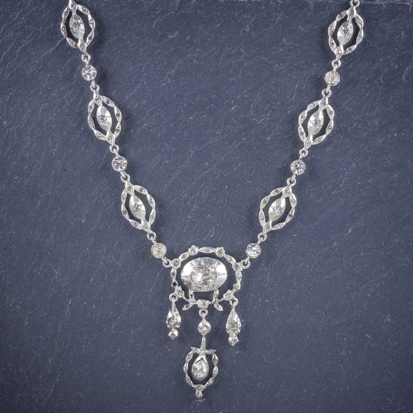 Antique Georgian Paste Silver Lavaliere Necklace With Box Secondary image