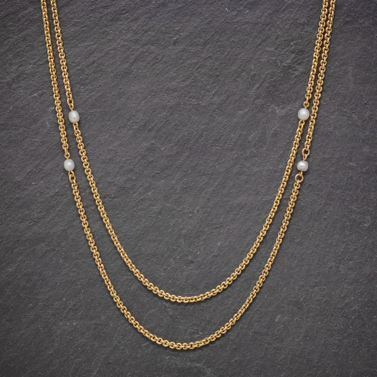 ANTIQUE VICTORIAN PEARL GUARD CHAIN 15CT GOLD LINK NECKLACE CIRCA 1900 Secondary image