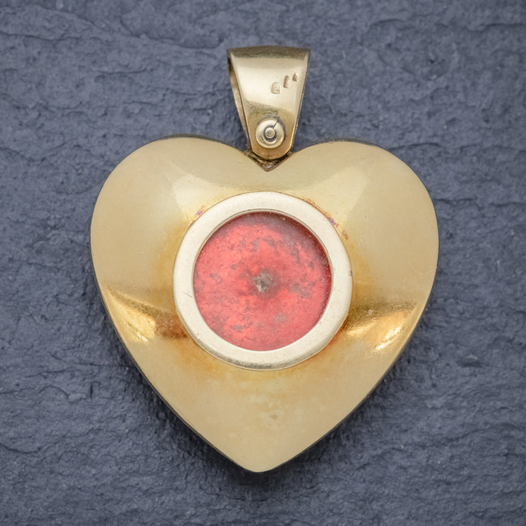 ANTIQUE VICTORIAN RUBY DIAMOND RED GUILLOCHE ENAMEL HEART PENDANT LOCKET 18CT GOLD BACK