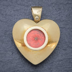 ANTIQUE VICTORIAN RUBY DIAMOND RED GUILLOCHE ENAMEL HEART PENDANT LOCKET 18CT GOLD BACK