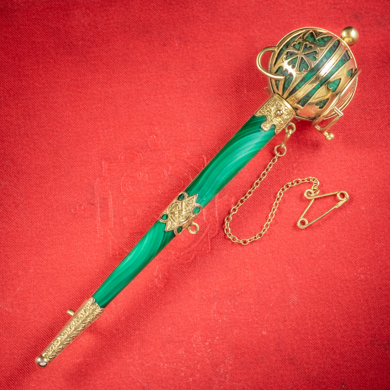 Antique Victorian Scottish Sword Brooch Malachite 18ct Gold Circa 1860 cover Main image