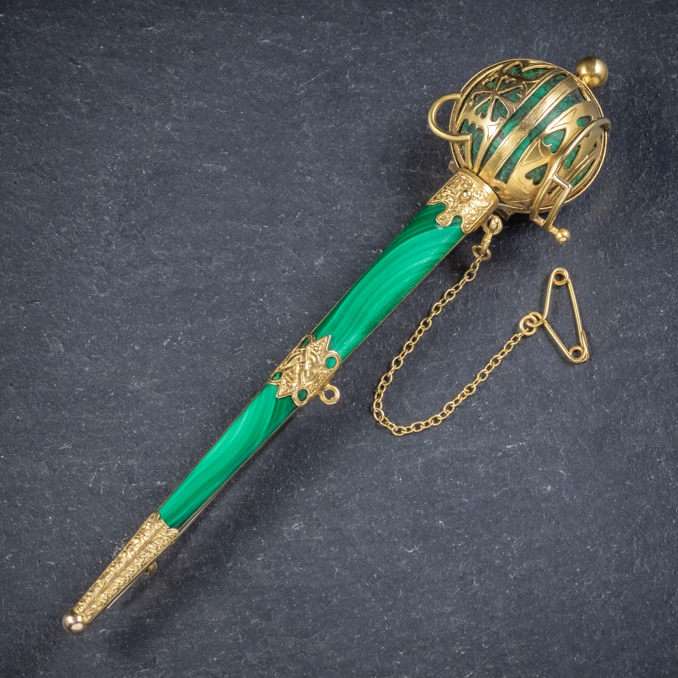 Antique Victorian Scottish Sword Brooch Malachite 18ct Gold Circa 1860 Secondary image