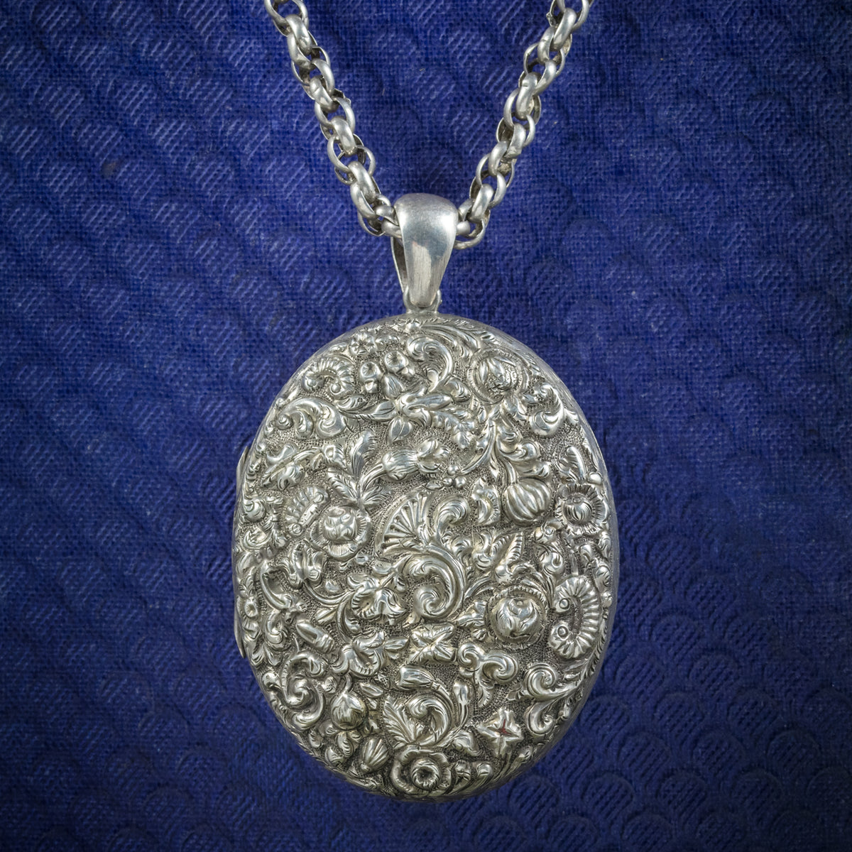 Antique Victorian Silver Floral Locket Necklace Circa 1900 Main image