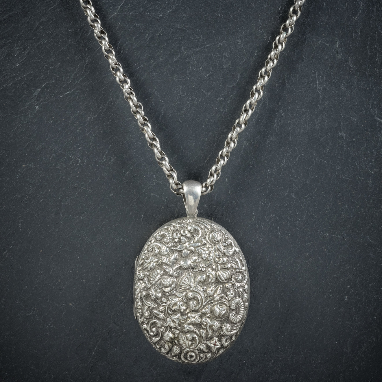Antique Victorian Silver Floral Locket Necklace Circa 1900 Secondary image