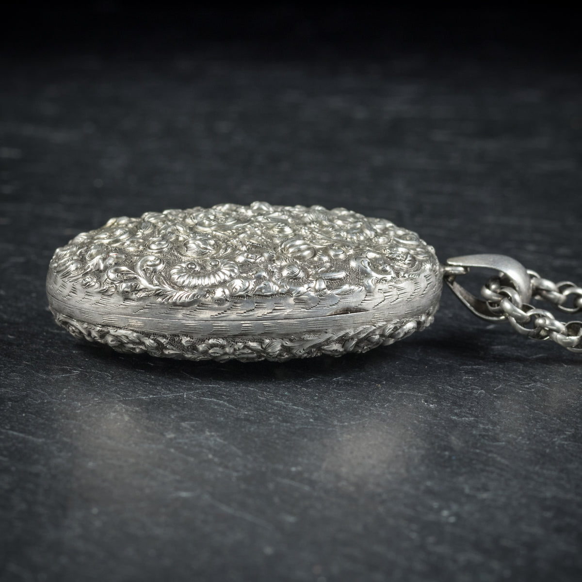 Antique Victorian Silver Floral Locket Necklace Circa 1900