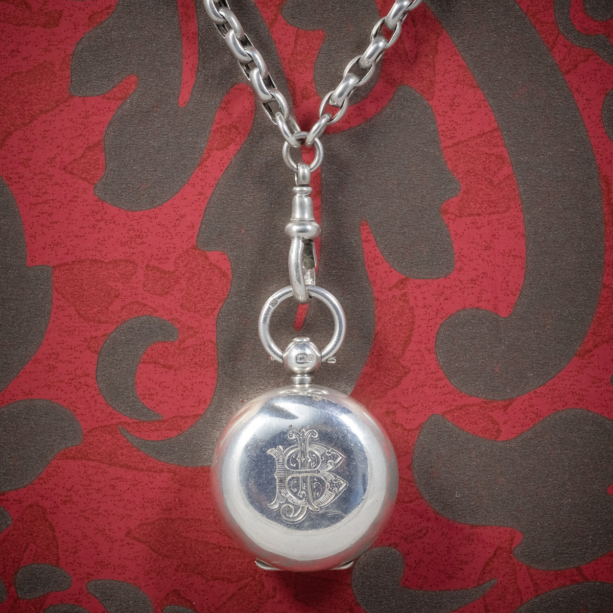 ANTIQUE VICTORIAN STERLING SILVER SOVEREIGN LOCKET NECKLACE AND GUARD CHAIN BIRMINGHAM 1907 COVER Main image