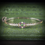 ANTIQUE VICTORIAN SUFFRAGETTE BANGLE AMETHYST PERIDOT PEARL 15CT GOLD COVER