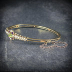 ANTIQUE VICTORIAN SUFFRAGETTE BANGLE AMETHYST PERIDOT PEARL 15CT GOLD SIDE