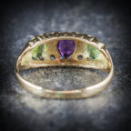 ANTIQUE VICTORIAN SUFFRAGETTE RING AMETHYST PERIDOT DIAMOND 18CT GOLD BACK