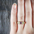 ANTIQUE VICTORIAN SUFFRAGETTE RING AMETHYST PERIDOT DIAMOND 18CT GOLD HAND