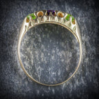 ANTIQUE VICTORIAN SUFFRAGETTE RING AMETHYST PERIDOT DIAMOND 18CT GOLD TOP