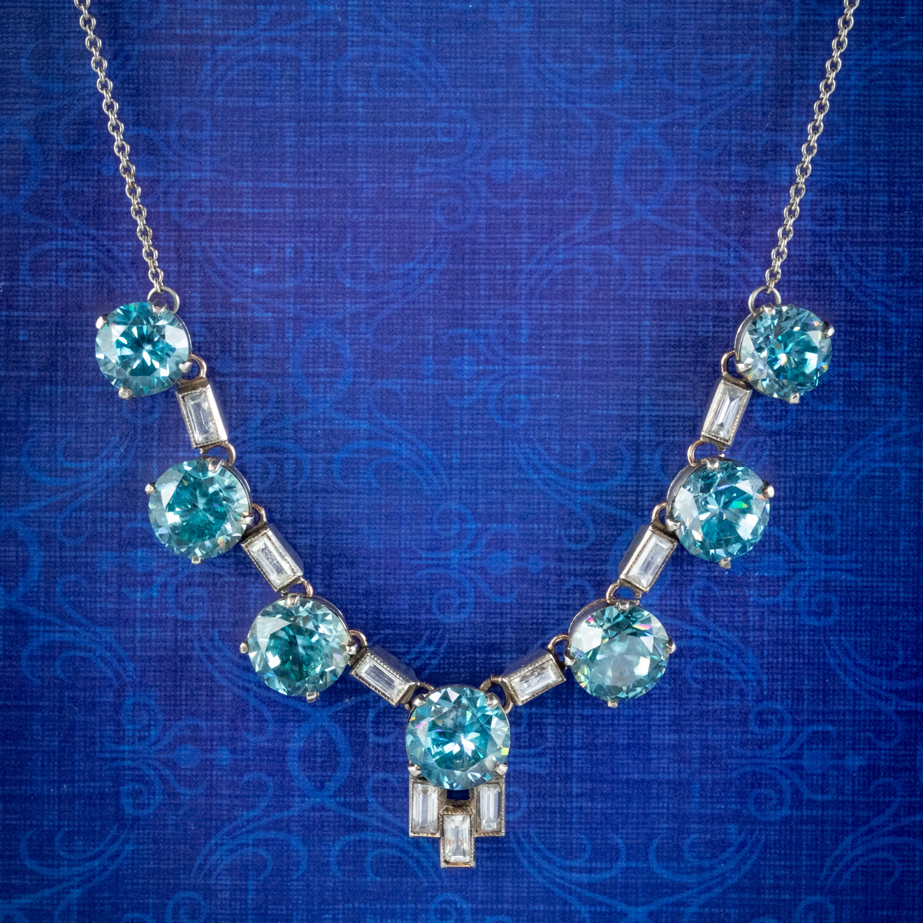Art Deco Blue Zircon Lavaliere Necklace Silver 20Ct Of Zircon Circa 1920 Main image