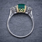 ART DECO COLOMBIAN EMERALD DIAMOND TRILOGY RING PLATINUM 18CT GOLD 2.55CT EMERALD WITH CERT TOP
