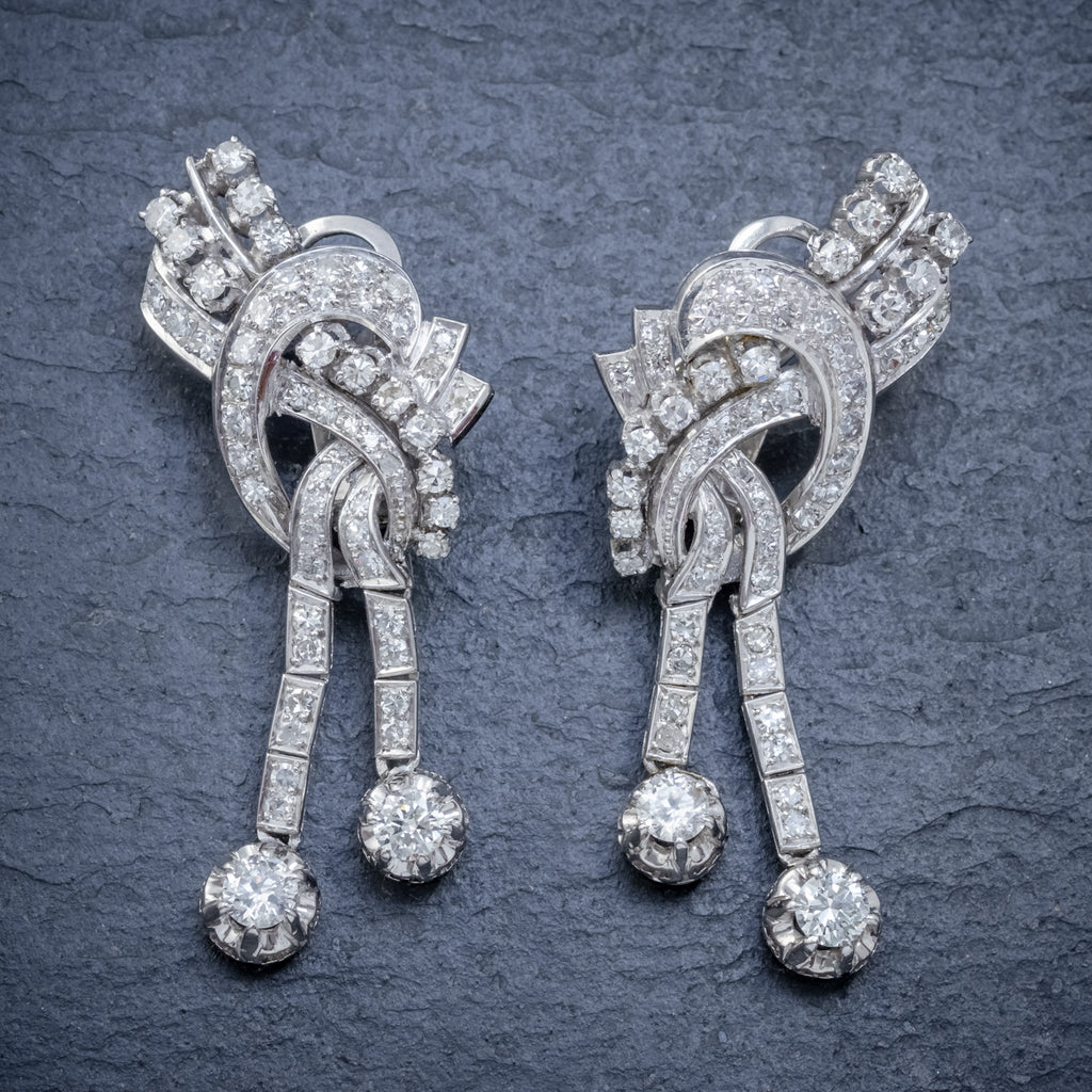 ART DECO DIAMOND CLIP EARRINGS PLATINUM 5CT OF DIAMOND CIRCA 1920 FRONT