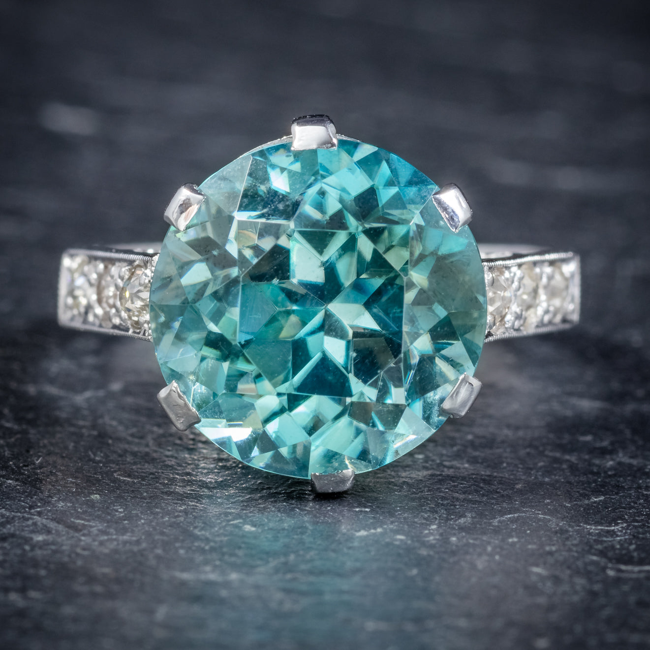 Art Deco Blue Zircon Ring 18ct White Gold 5ct Zircon Circa 1920 Secondary image