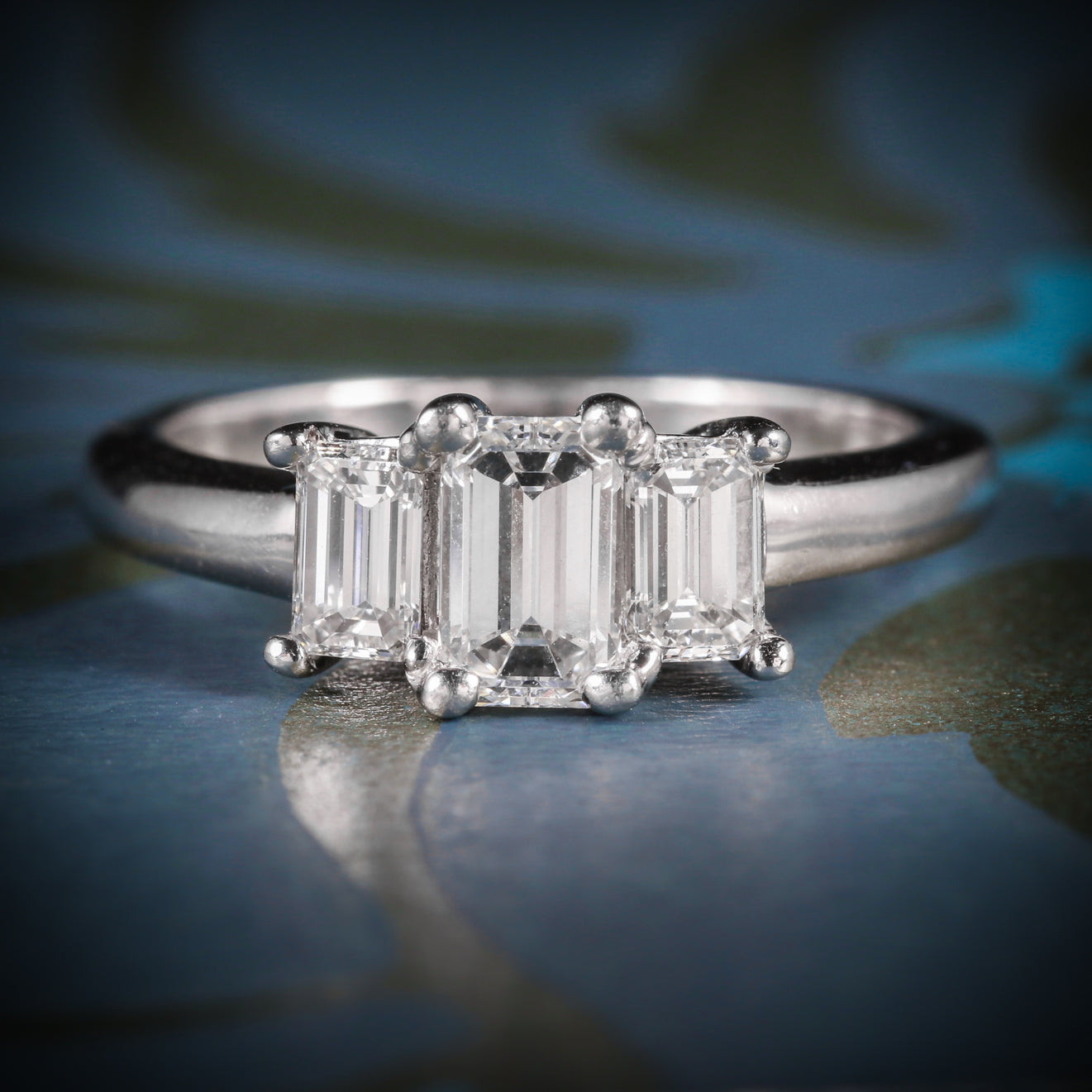 ART DECO DIAMOND TRILOGY RING 14CT WHITE GOLD 1.01CT VVS1 COVER Main image