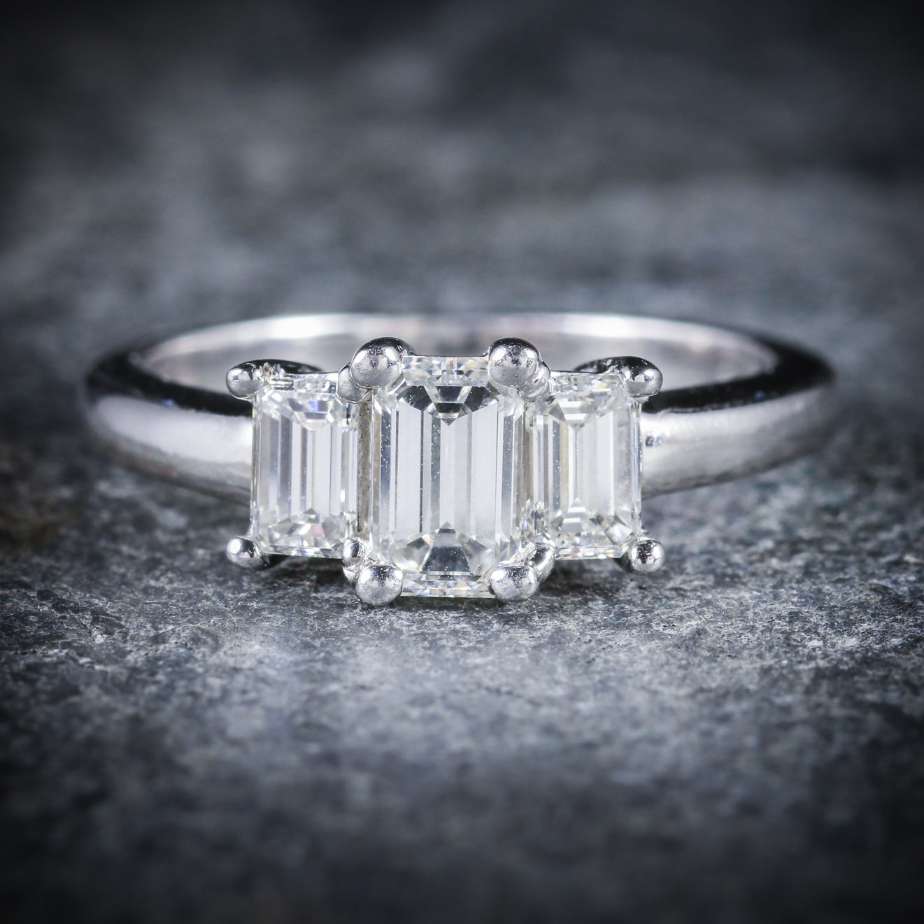 Art Deco Diamond Trilogy Ring 14ct White Gold Secondary image