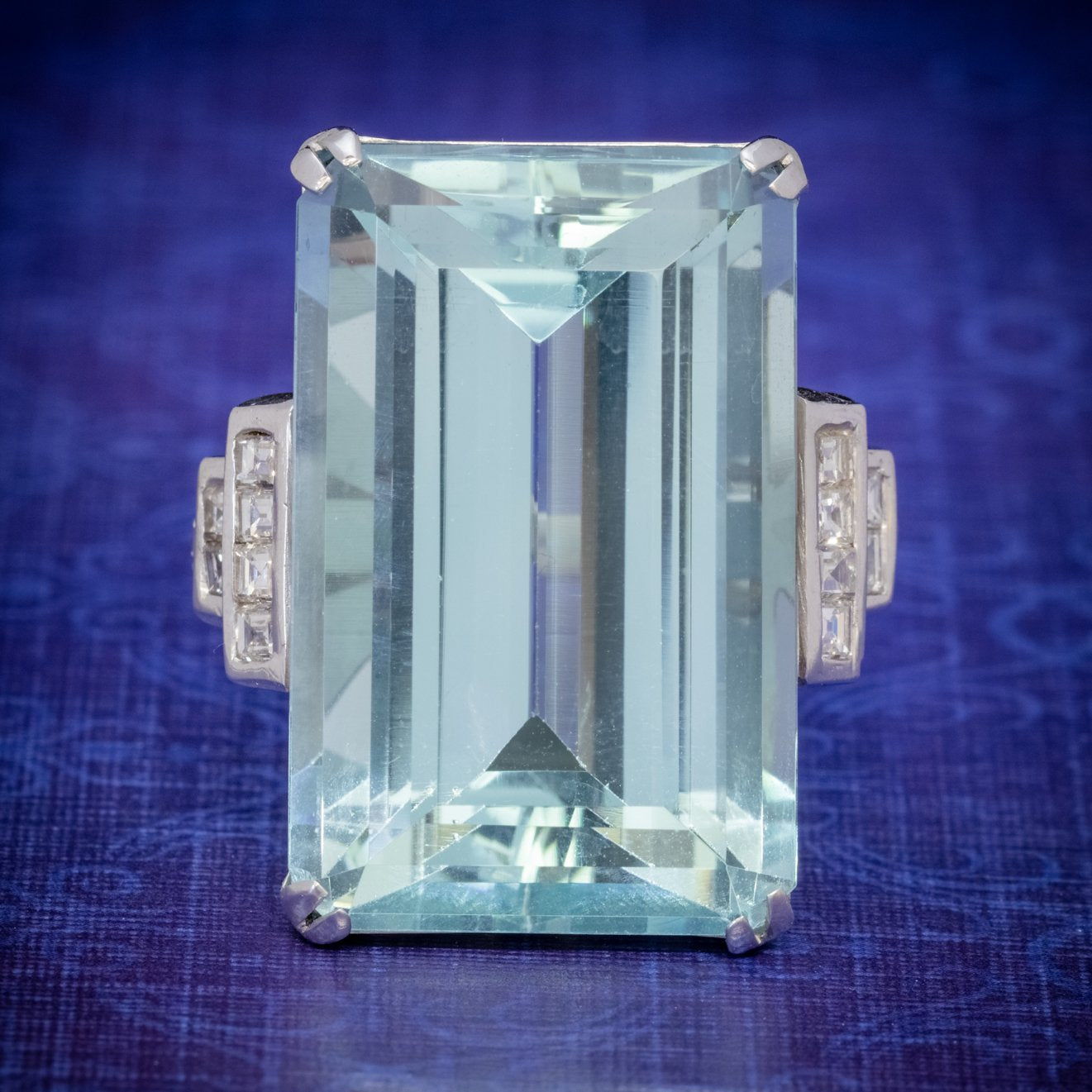 Art Deco French 56ct Aquamarine Diamond Ring Platinum Circa 1930 COVER Main image