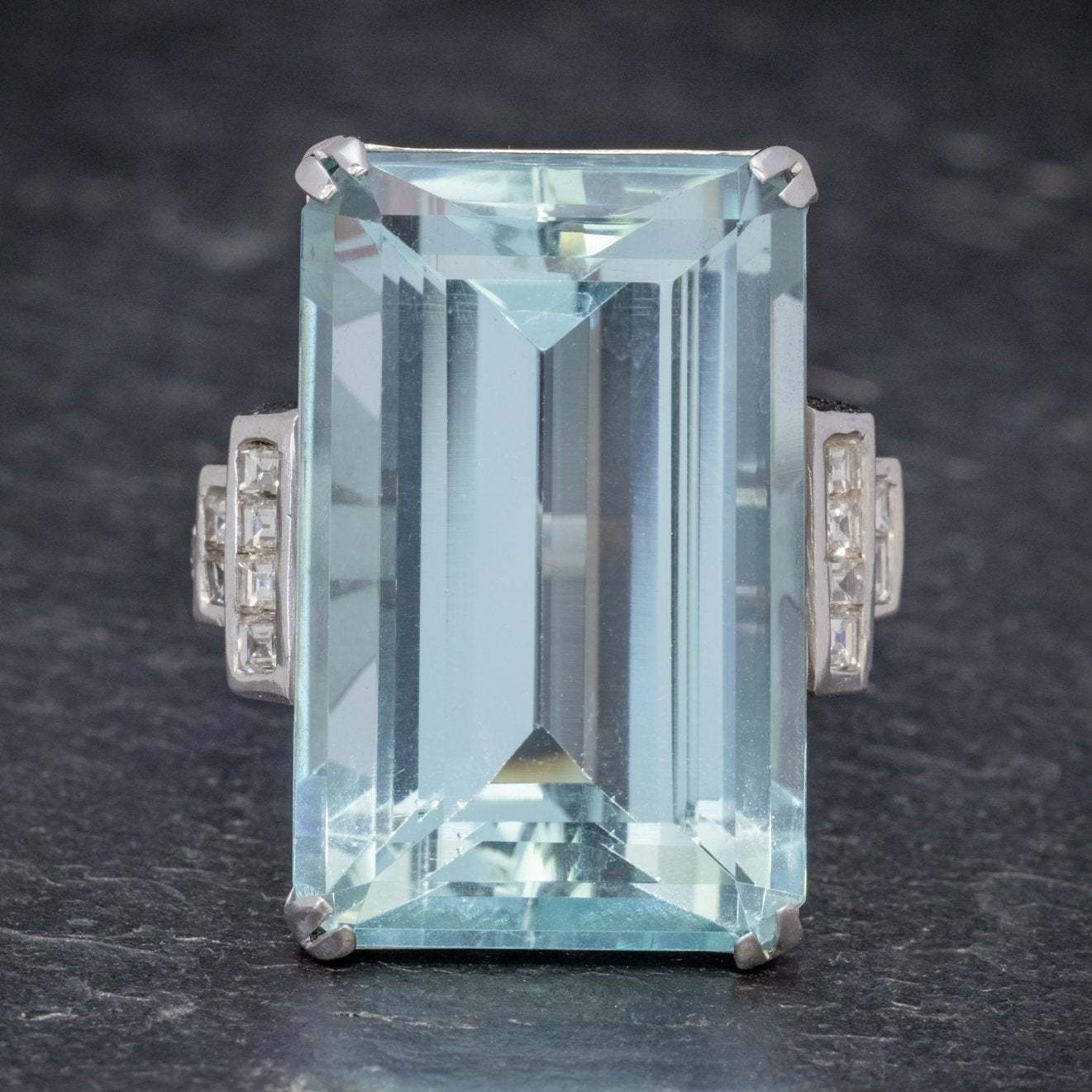 ART DECO FRENCH 56CT AQUAMARINE RING PLATINUM CIRCA 1930 Secondary image