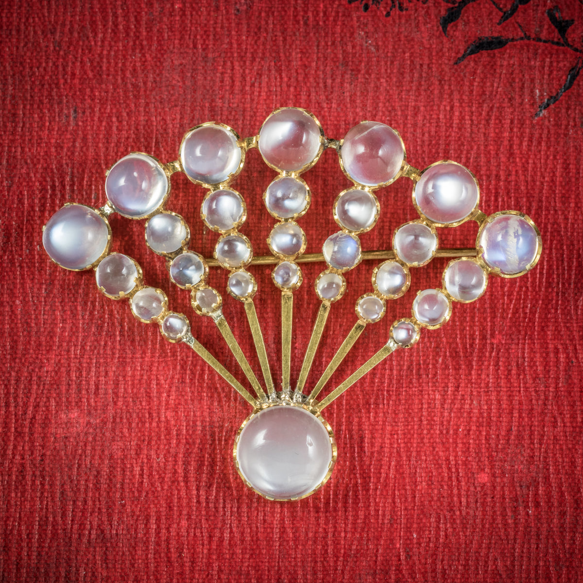 Art Deco Moonstone Fan Brooch 9ct Gold Circa 1920 COVER Main image