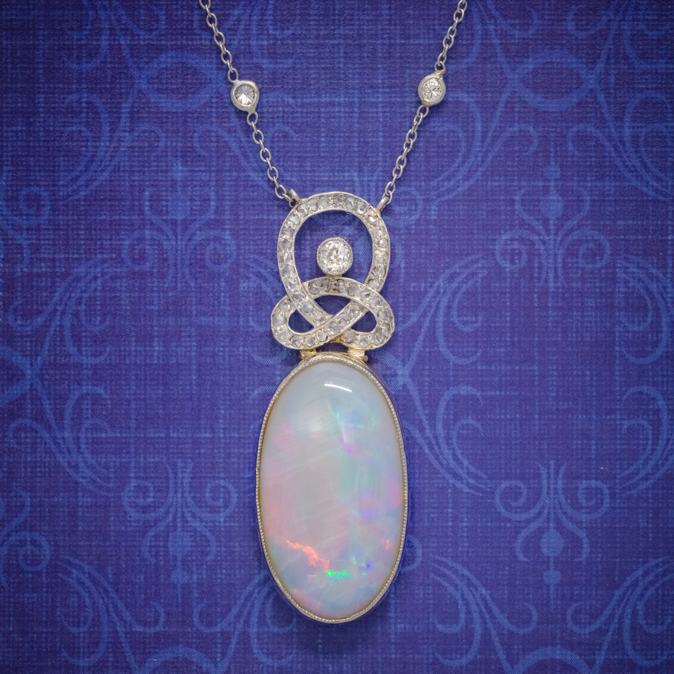 ART DECO OPAL DIAMOND PENDANT NECKLACE 18CT GOLD PLATINUM 15CT OPAL CIRCA 1930 BOXED cover Main image