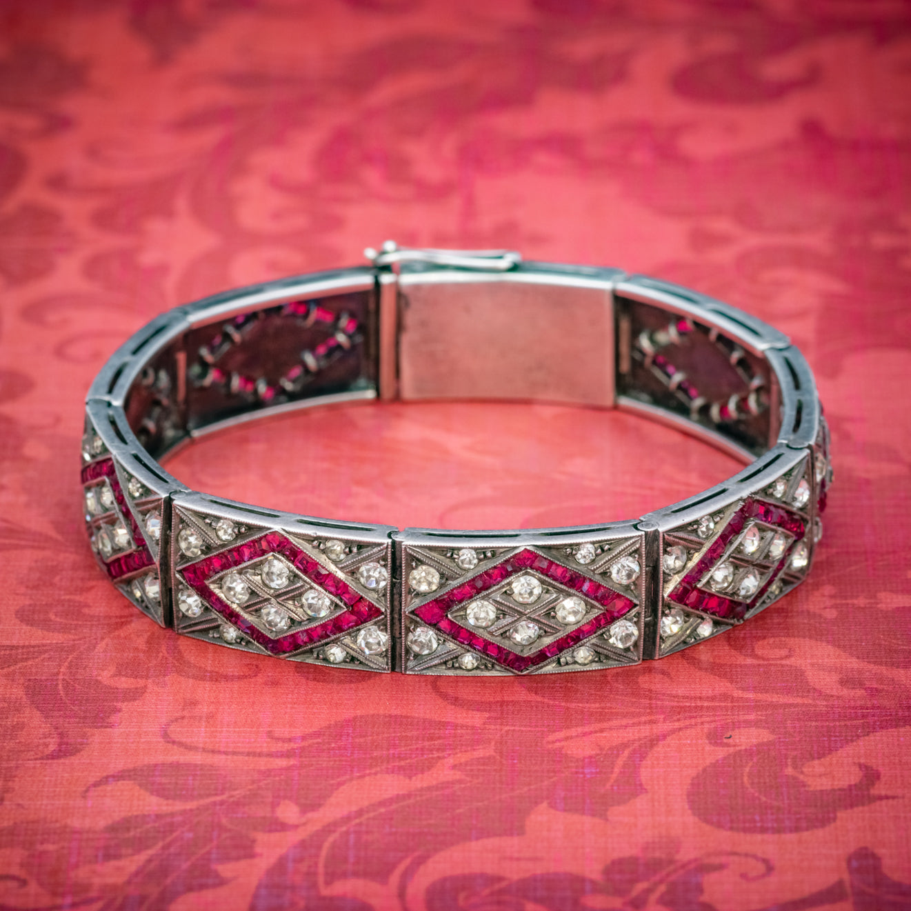 Art Deco Red Paste Stone Bracelet Silver Circa 1920 COVER Main image