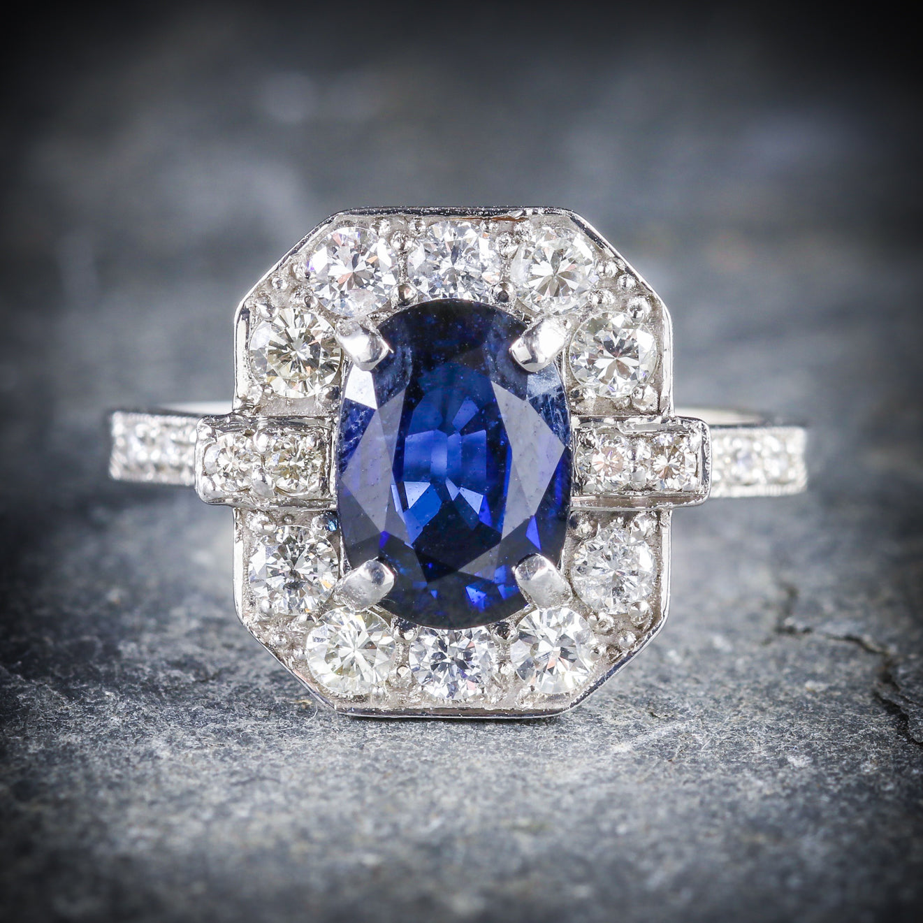 ART DECO SAPPHIRE DIAMOND RING 18CT WHITE GOLD Secondary image